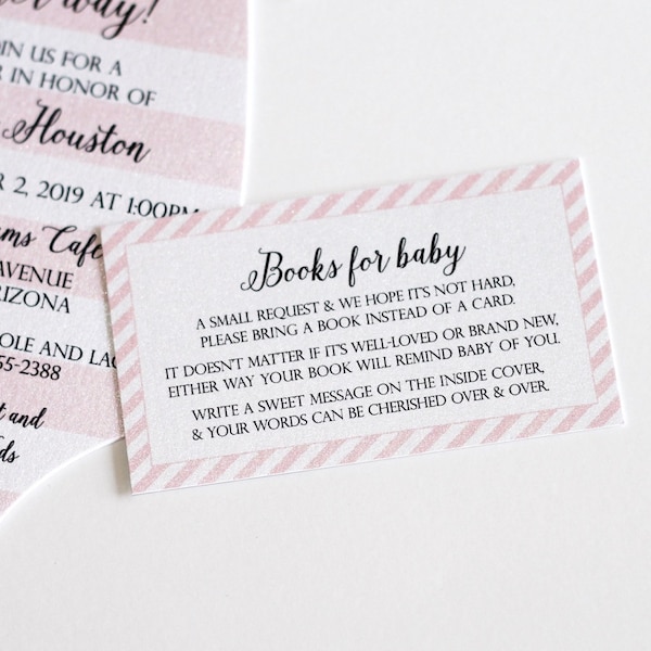 Bring a Book for Baby Shower Invitation - Girl Baby Shower - Boho Baby Shower - Light Pink Baby Shower - Books for Baby