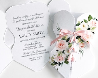 Blush Floral Corset Bridal Shower Invitation - Bachelorette Party Invitation - Lace Invitation - Lingerie Shower - Romantic - Pink White