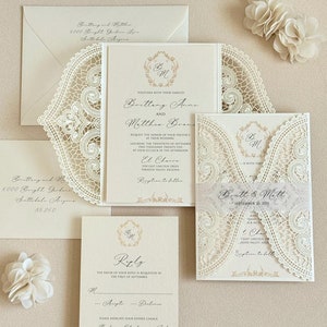 Laser cut Handmade Wedding Card Vintage Glam Wedding Invitation Botanical Monogram