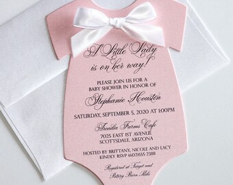 Pink Baby Shower Invitation Girl Baby Shower Invite Coquette theme Baby Shower Invitation with Bow Custom Baby Shower Invite Handmade onesie