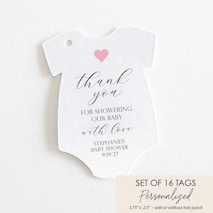 Pink Baby Shower Favor Tag Baby Shower Thank you Tag Bodysuit Girl Favor Tag Custom Gift Tag Personalized Favor Tag for Shower Pink Heart