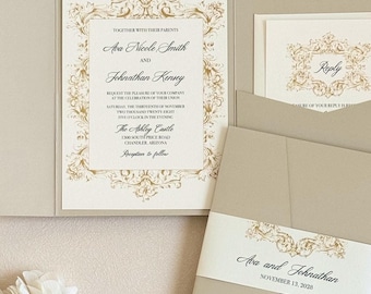 Bridgerton Wedding Invitation Gold Vintage Wedding Invite Elegant Wedding Invitation Custom Baroque Wedding invite Rustic wedding theme