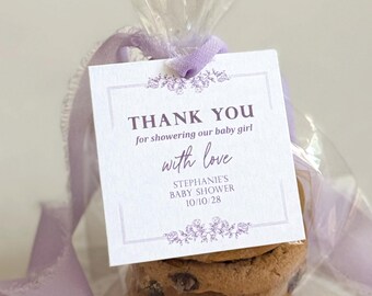 Purple Baby Shower Favor Girl Thank you tag Baby Shower Personalized favor tag Lilac Floral Baby shower gift tag Garden theme Boho Shower