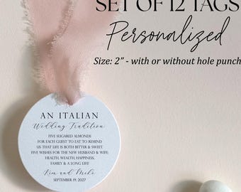 Italian Jordan Almond Favor Tag Italian Tradition Wedding Favor Printed Wedding Favor Tag Personalized Tag Wedding Thank you Jordan Almond