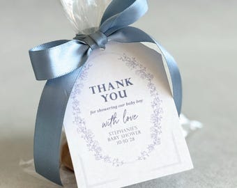 Baby Shower Favor Tag Boy Baby Shower Thank you Tag Dusty Blue Floral Baby Shower Gift Tag Personalized Boho Shower Tag Garden theme favor