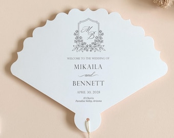 Printed Wedding Program Fan with Tassel Scallop Shape Wedding Program Elegant Wedding Ceremony Fan Program Monogram Wedding Order of service