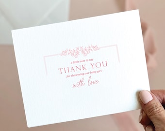 Baby Girl Thank You Card Custom Note card Pink Floral Thank you card Personalized Stationery Pink Thank you card for Baby Shower Girl