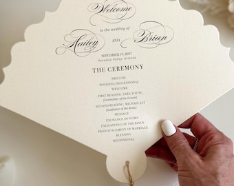 Wedding Ceremony Program Fan with Tassel Scallop Shape Printed Wedding Program Elegant Wedding Ceremony Program Wedding Fan Order of service