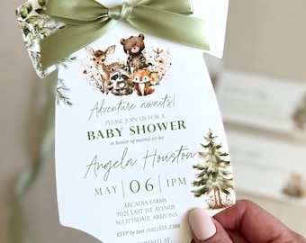 Woodland Baby Shower invitation Forest Animal Theme Gender Neutral Rustic Baby Boy Shower Invite Fall Baby Shower Onesie invitation Printed