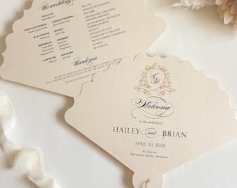 Wedding Program Fan with Tassel Scallop Shape Printed Wedding Program Elegant Wedding Ceremony Program Wedding Fan Classic Order of service