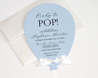 Ready to POP Baby Shower Balloon Shape Invitation - Light Blue Shower Invite - It's a Boy Invite - Modern Invitation -  Printed Invitation