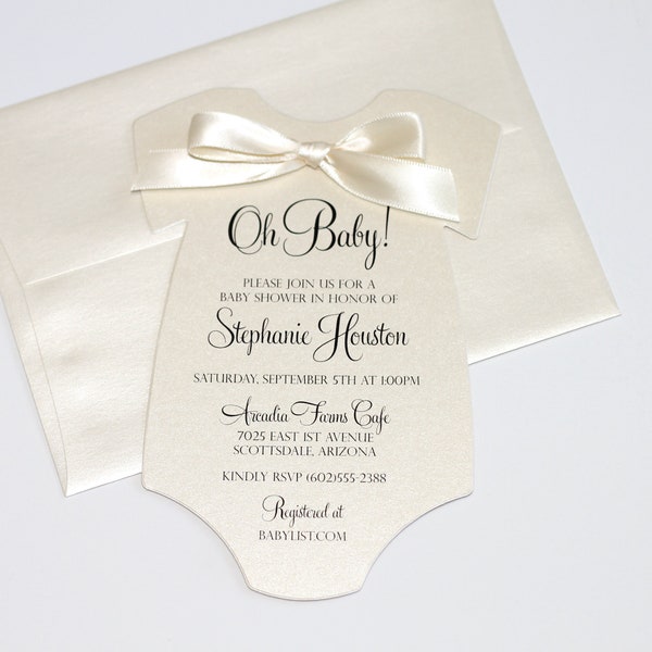 Gender Neutral Baby Shower Invitation Ivory Bow Baby Shower Custom Invite Personalized for Simple Neutral Theme Creme Bow Baby Invitation