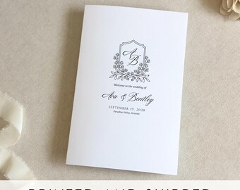 Wedding Program with Crest Elegant Wedding Ceremony Program Folded Printed Wedding Order of service Personalized Wedding Program Customized