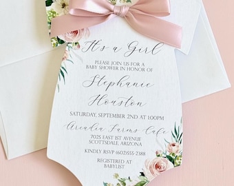 Floral Baby Shower Invitation Girl Baby Shower Invitation with Bow Boho Baby Shower Invite Pink Baby in Bloom theme Garden Baby Shower Girl