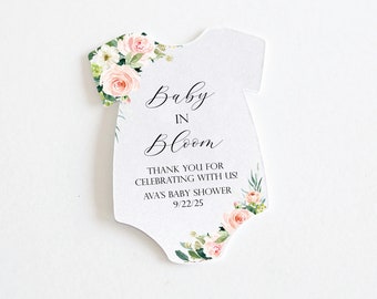 Succulent Plant Favor Tag, Baby in Bloom Shower Favor Tag, Thank you Tags, Onesie Tag, Boho Baby Shower, Blush Pink Floral Gift Tag, Printed