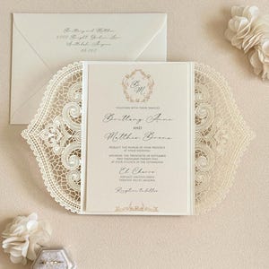 Laser cut Invitation Vintage Glam Wedding Botanical Monogram Wedding card