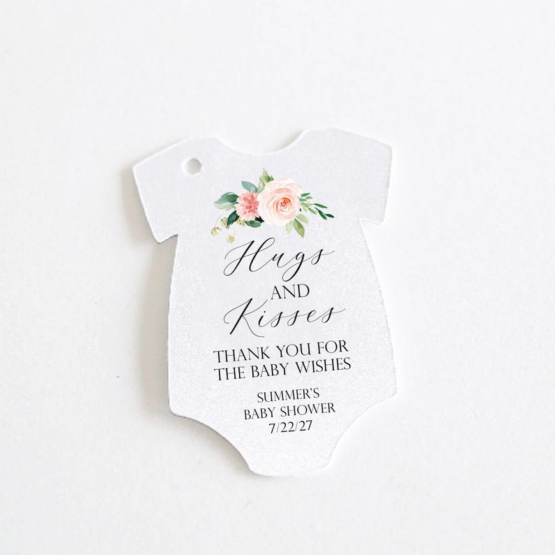 Baby Shower Favor Tag Personalized Baby Shower Thank you Tag Hugs and Kisses baby shower tag Custom Favor Tag Boho Baby Shower Bodysuit tag