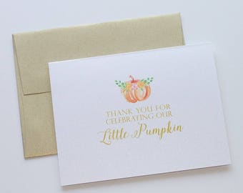 Baby Shower Thank You Cards - Pumpkin Thank You - Little Pumpkin Shower Theme - Fall Thank you - Personzlied card - Gender Neutral Shower