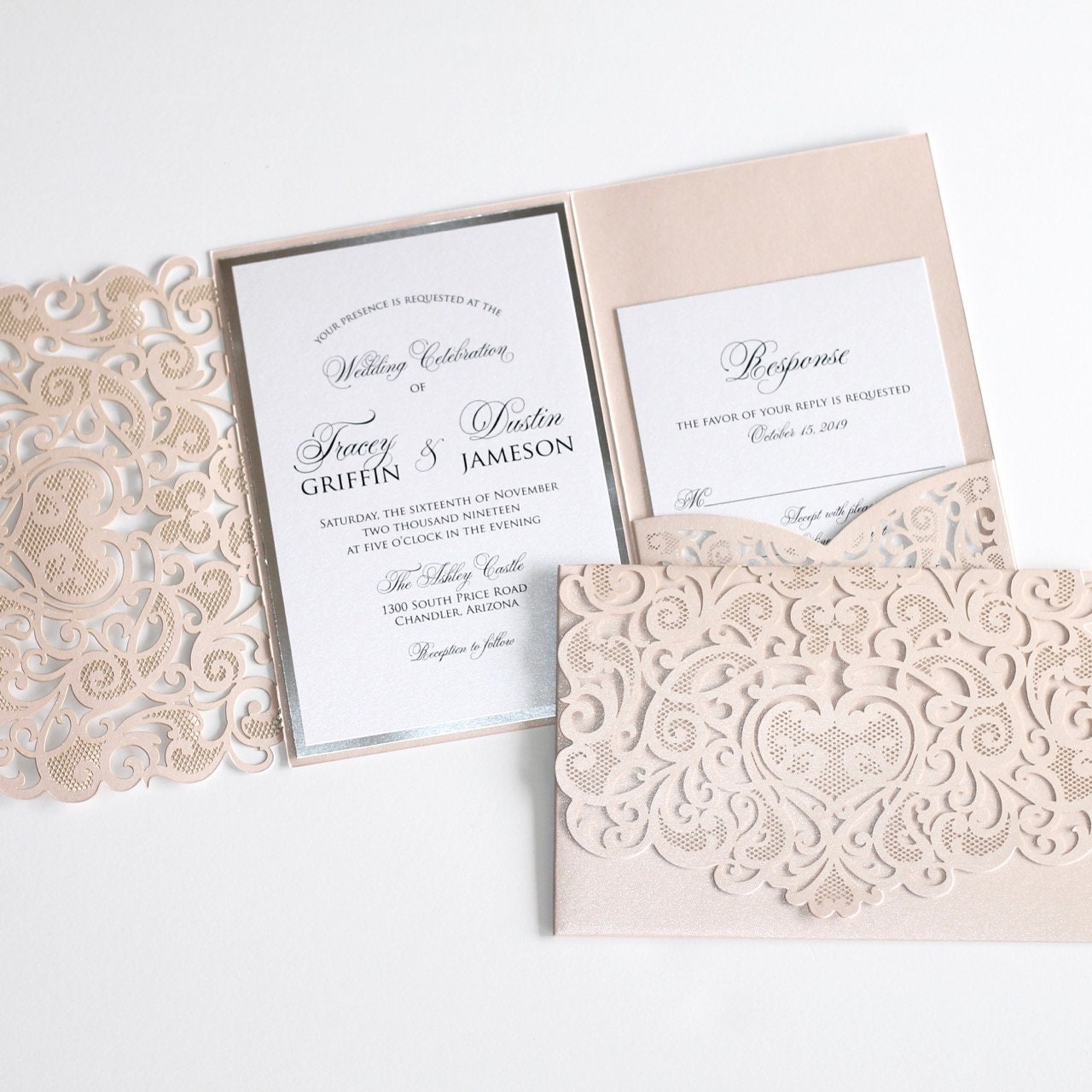 Elegant Lace Wedding Invitation Laser Cut Invitation Blush Etsy