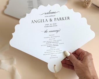 Wedding Program Fan with Tassel Elegant Wedding Ceremony Program Wedding Fan Scallop Shape Printed Wedding Program Classic Order of service