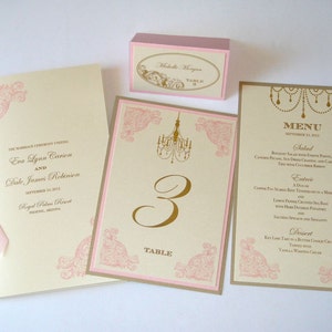 Eva Vintage Wedding Invitation Square pocket fold Custom Wedding Invitation Ecru, Gold and Light Pink Sample image 5