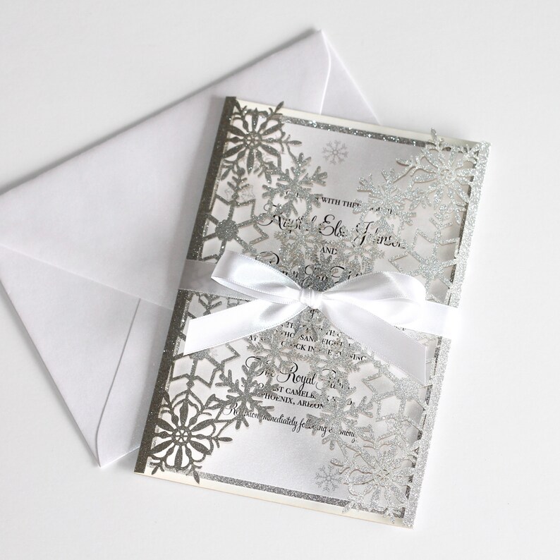 Winter Wedding Invitation Snowflake Invitation Elegant Wedding Invite Laser Cut Wedding Invite Silver Glitter KRYSTAL Printed image 1