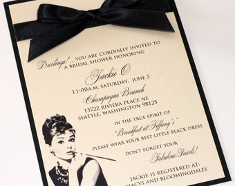 Audrey Hepburn Bridal Shower Invitation - Breakfast at Tiffanys invitation - Ivory and Black - Sample