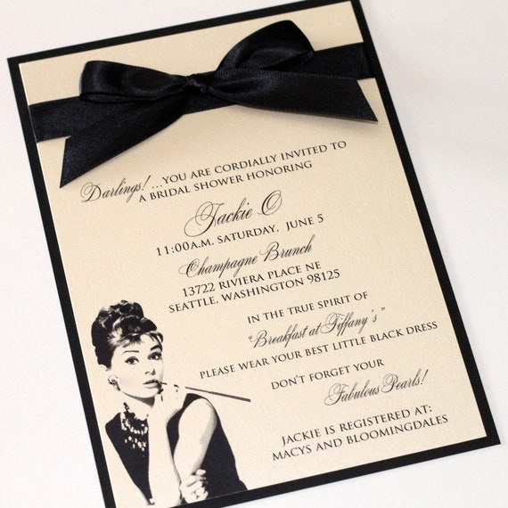 Audrey Hepburn Bridal Shower Invitation Breakfast at Tiffanys Theme Invite  Custom Black Bow Bridal Shower Invite Bridal Brunch Invitation - Etsy UK