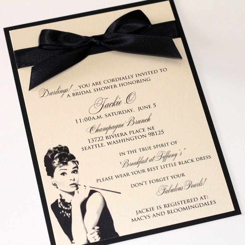 Audrey Hepburn Bridal Shower Invitation Breakfast at Tiffanys invitation Ivory and Black Sample image 1