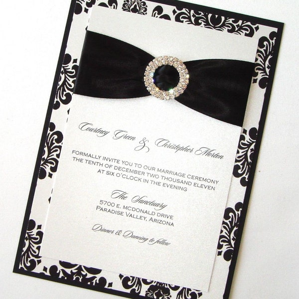 Damask Wedding Invitation - Elegant Wedding Invitation - Romantic Wedding Invitation - Black White Invite - Courtney Sample