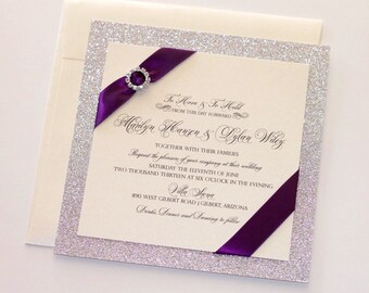 Glitter Wedding Invitation - Elegant Wedding Invitation - Romantic Invitation - Vintage Wedding Invitation - Ivory Silver - Marilyn Sample
