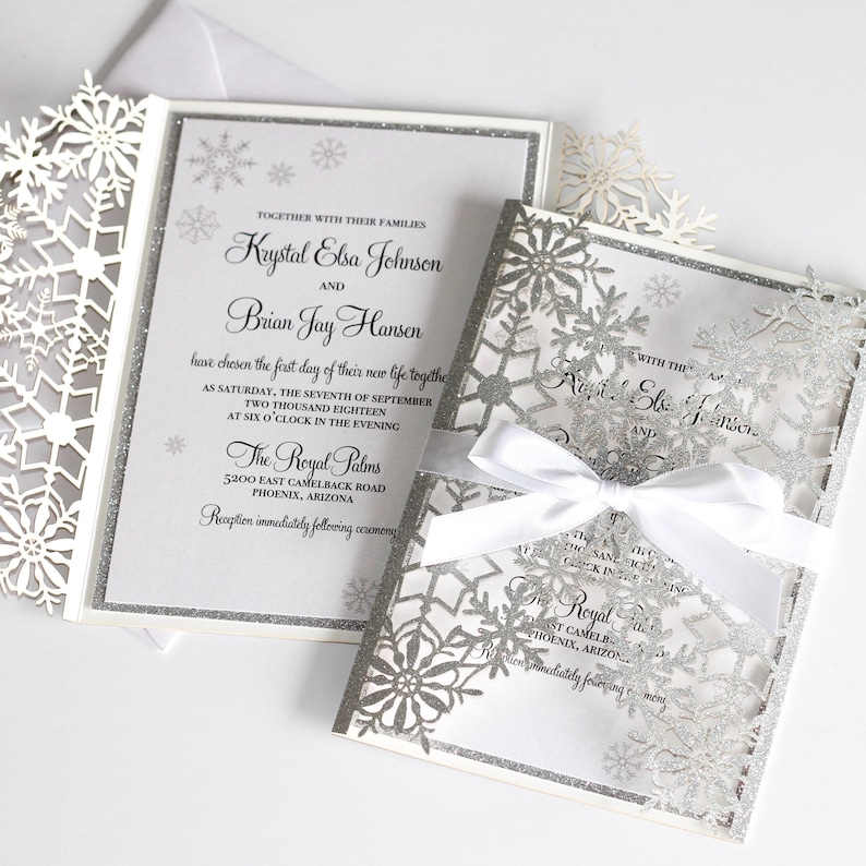 Winter Wedding Invitation Snowflake Invitation Elegant Wedding Invite Laser Cut Wedding Invite Silver Glitter KRYSTAL Printed image 5