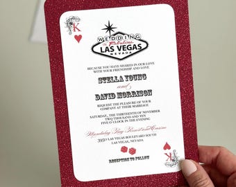 Bling Las Vegas Wedding Invitation Red Vegas Invite Glam Casino Theme Invitation for Destination Vegas Wedding Bachelorette party Invite
