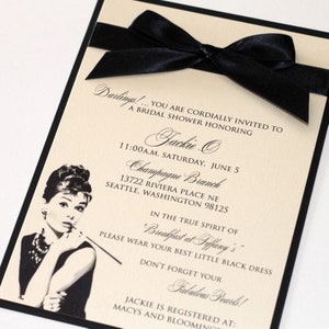 Audrey Hepburn Bridal Shower Invitation Breakfast at Tiffanys invitation Ivory and Black Sample image 2