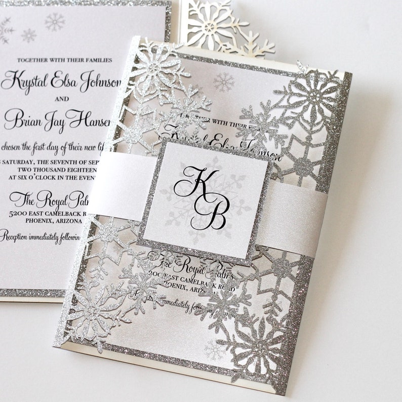 Winter Wedding Invitation Snowflake Invitation Elegant Etsy