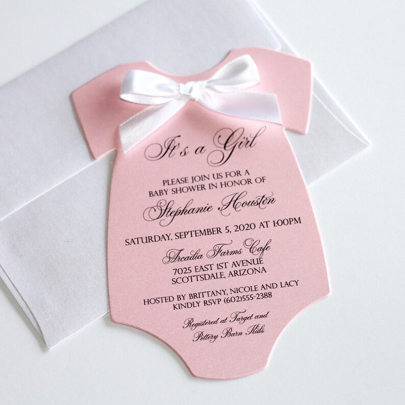 Baby Girl Shower Invitation Light Pink Invitation Bow Baby Etsy