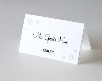 Winter Wedding Place cards - Snowflake Name cards - Winter Wonderland - Wedding Reception Stationery - Silver Glitter Escort cards-