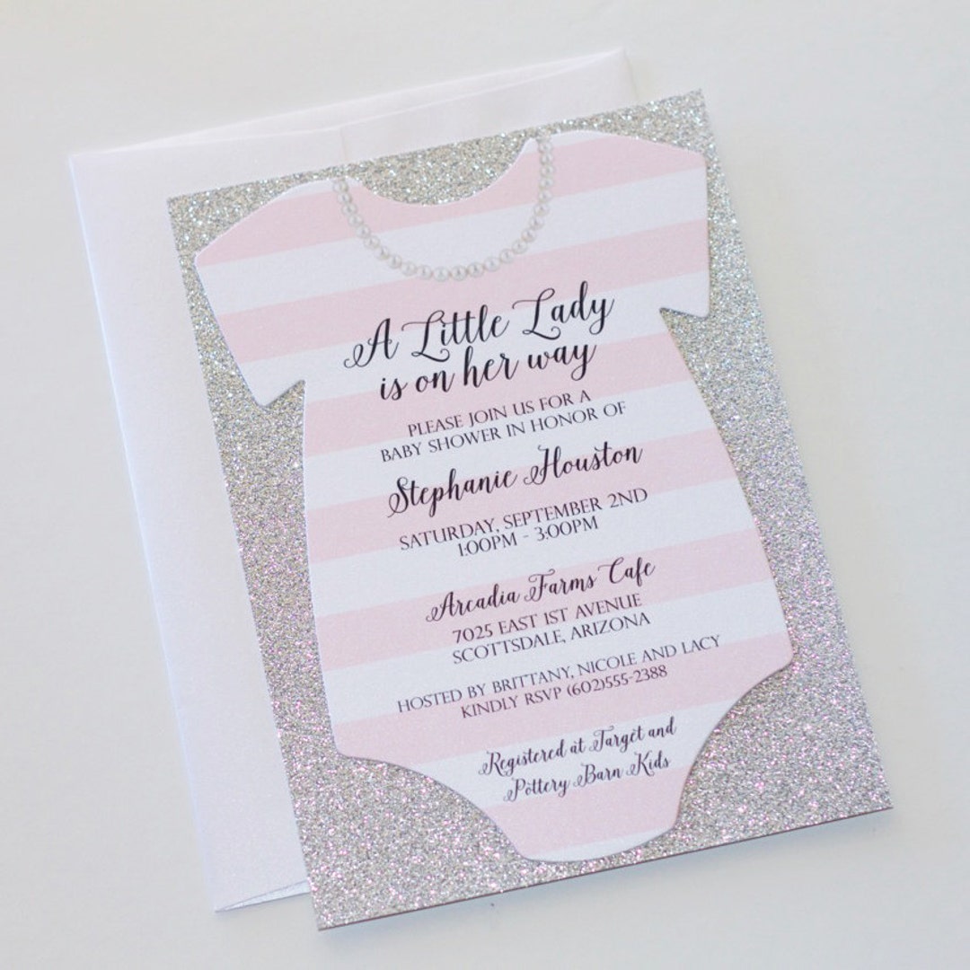 Baby Shower Onesie Invitation Glitter Shower Invitation Baby Girl ...