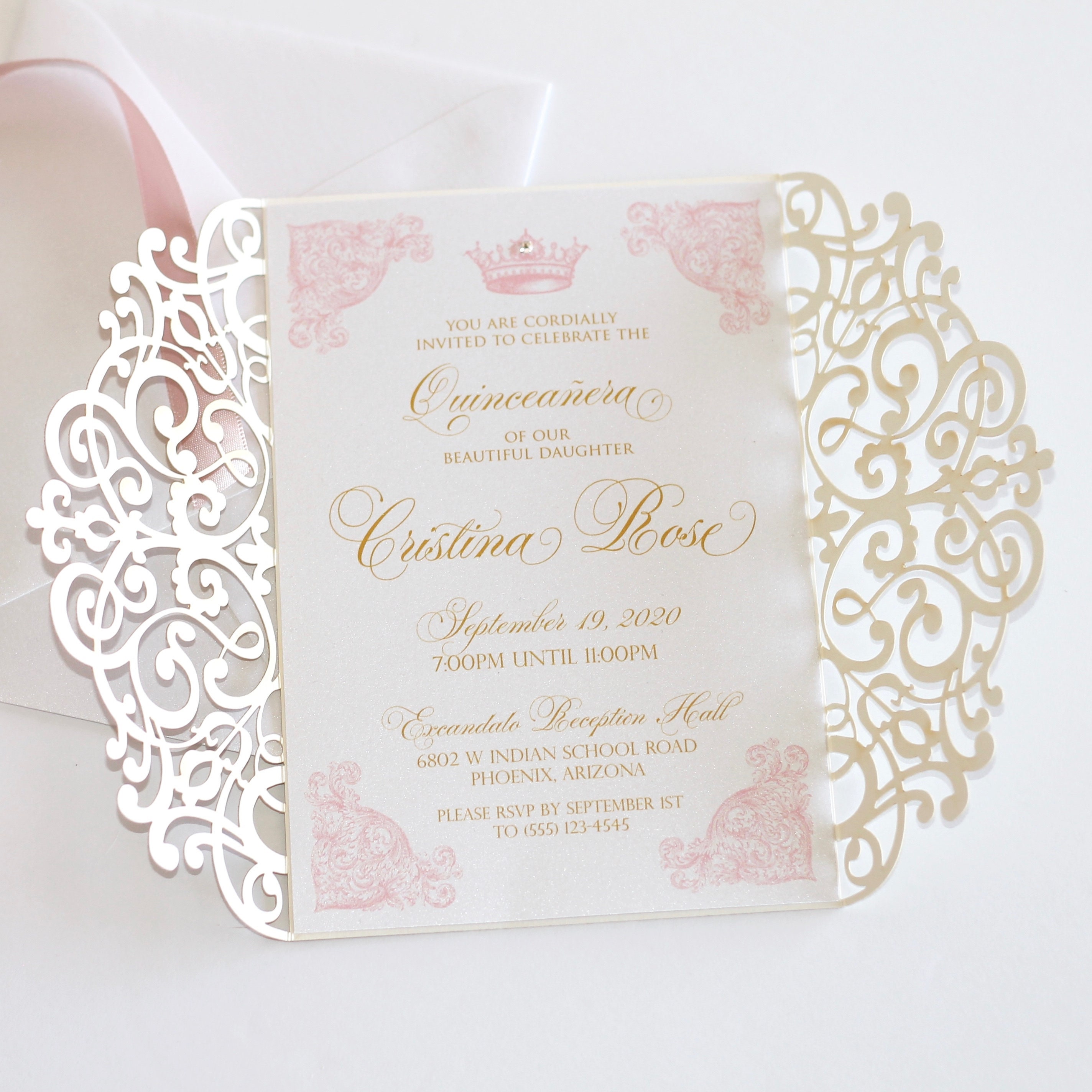 Pink Gold Quinceanera Invitation Suite – Simple Desert Designs