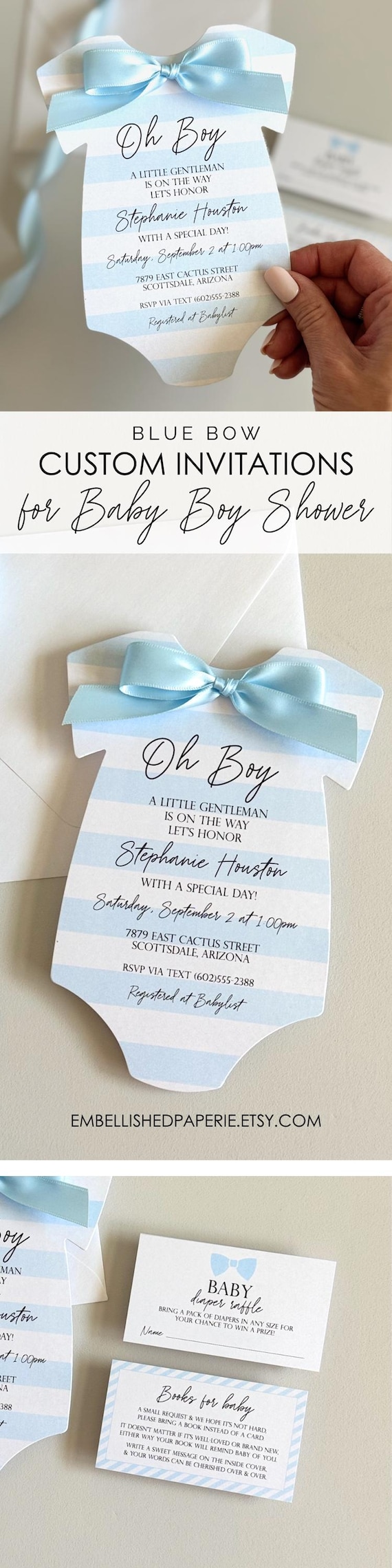 Invitación para baby shower de niño en azul, personalizada, con lazo en  forma de mono, hecha a mano, con temática náutica. - Etsy México, image size:570x2280