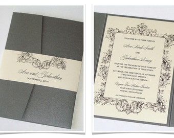 Rustic Wedding Invitation | Elegant Wedding Invitation | Romantic Invitation, Vintage Glam Wedding Invitation - Ivory Grey - Ava Sample