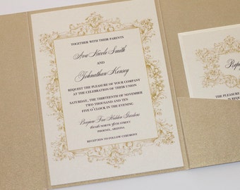 Ivory and Gold Vintage Wedding Invitation - Elegant Wedding Invitation - Rustic Wedding Invitation - Lace Wedding Invite - Printed - Ava