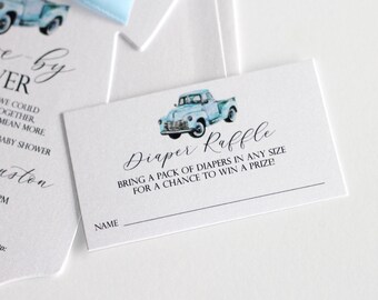 Blue Diaper Raffle cards for Drive By Baby Shower Invitation - Boy Baby Shower - Bring Diapers card - Drive Thru Baby Shower