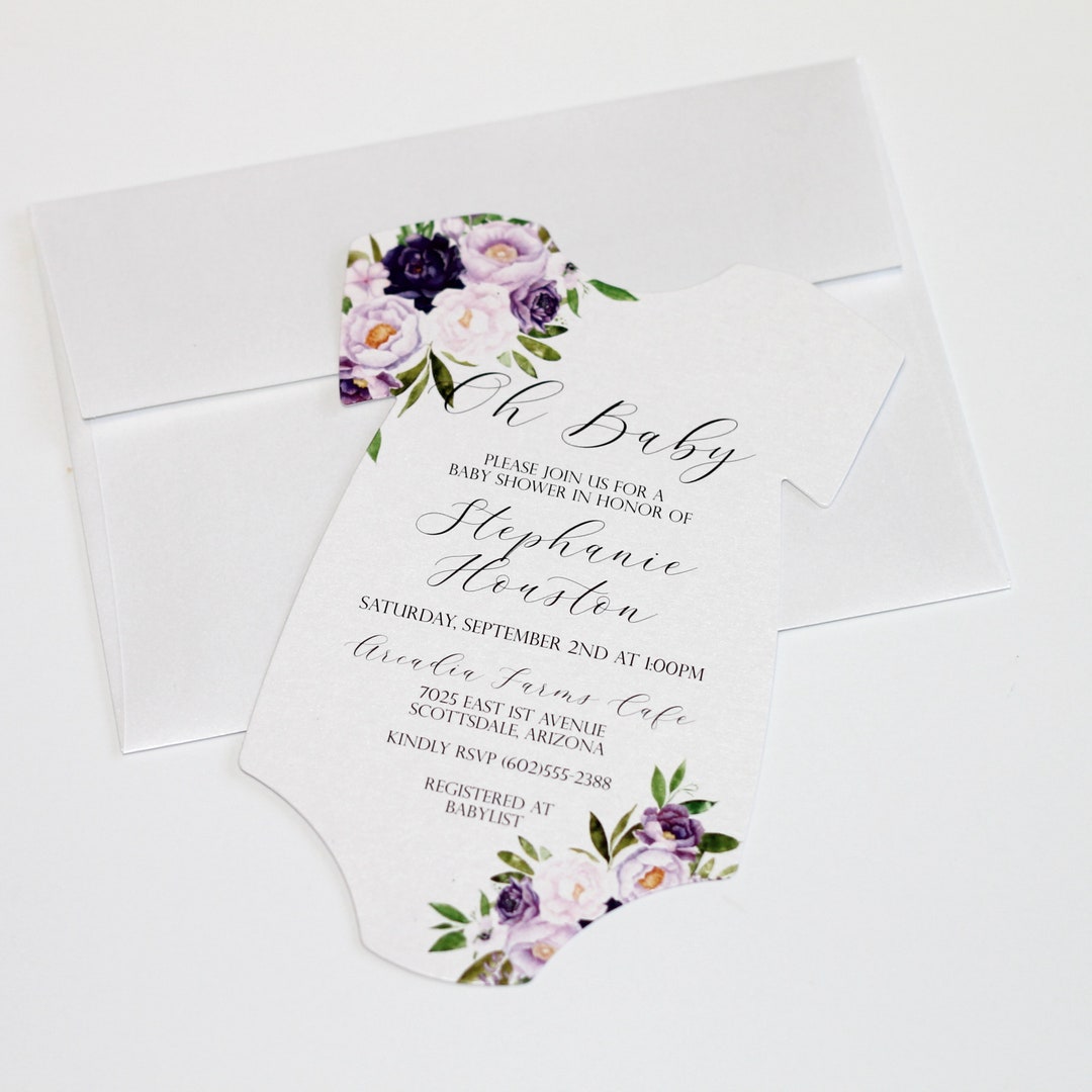 Purple Girl Baby Shower Invitation Lilac Floral Shower Etsy