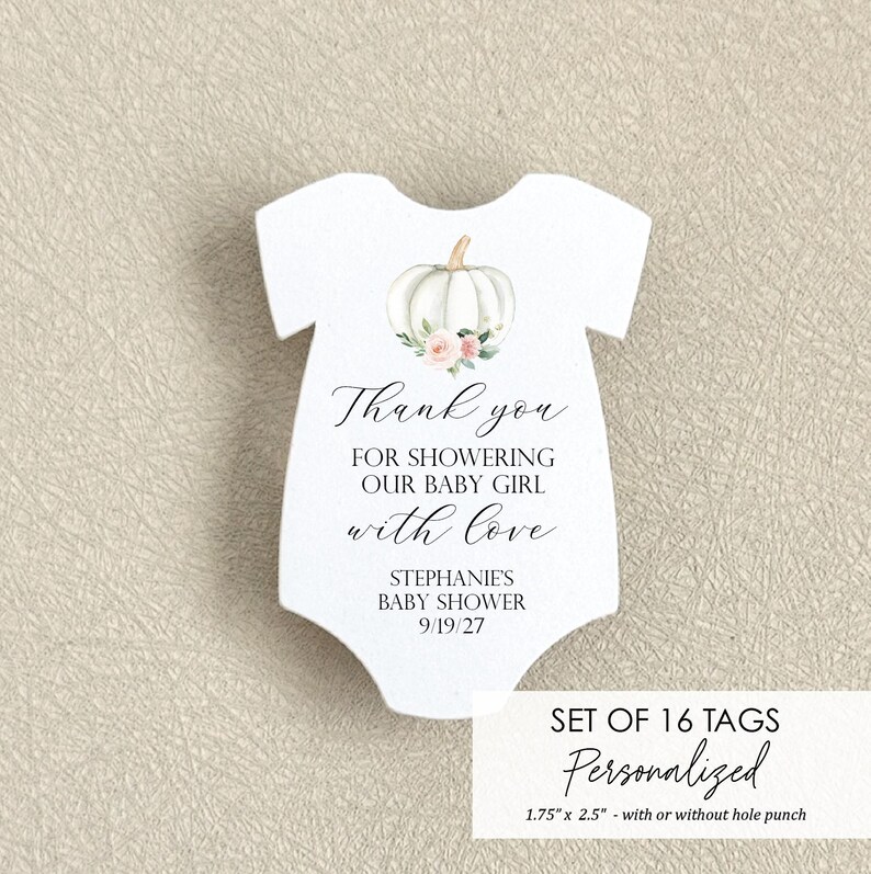 Pumpkin Baby Shower Favor Tag Bodysuit Baby Shower Thank You Tag Fall