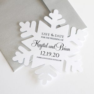 Snowflake Save the Date card - Winter Wedding Save the Date - Winter Wonderland Invitation - White Silver Die Cut - Frozen themed Invitation