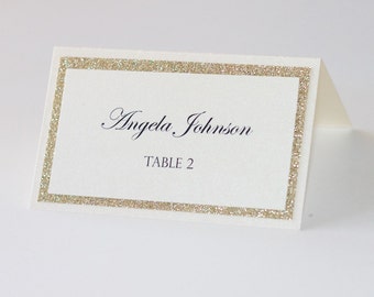 Glitter Place cards - Wedding Place cards - Glitter Escort cards - Wedding table decor - Gold glitter and Ivory