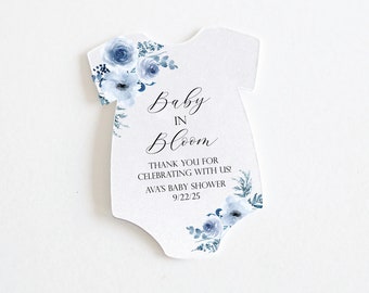 Boy Baby Shower Favor Tag - Baby in Bloom Favor Tag, Thank you Tag, Onesie, Blue Floral Favor Tag, Custom Gift Tags, Personalized, Printed