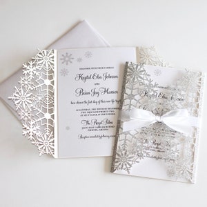 Winter Wedding Invitation | Snowflake Invitation | Elegant Wedding Invite | Laser Cut Wedding Invitation |  Silver Glitter Invite | KRYSTAL