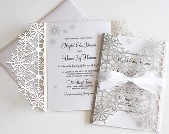 Winter Wedding Invitation | Snowflake Invitation | Elegant Wedding Invite | Laser Cut Wedding Invitation |  Silver Glitter Invite | KRYSTAL